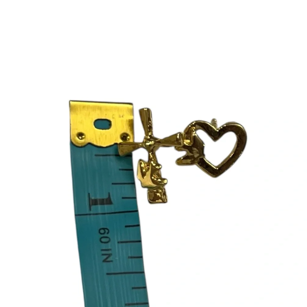 Gold‎ Tone Bundle Cross Heart W/Bird Lapel Pin Religious Christian Brooch Small